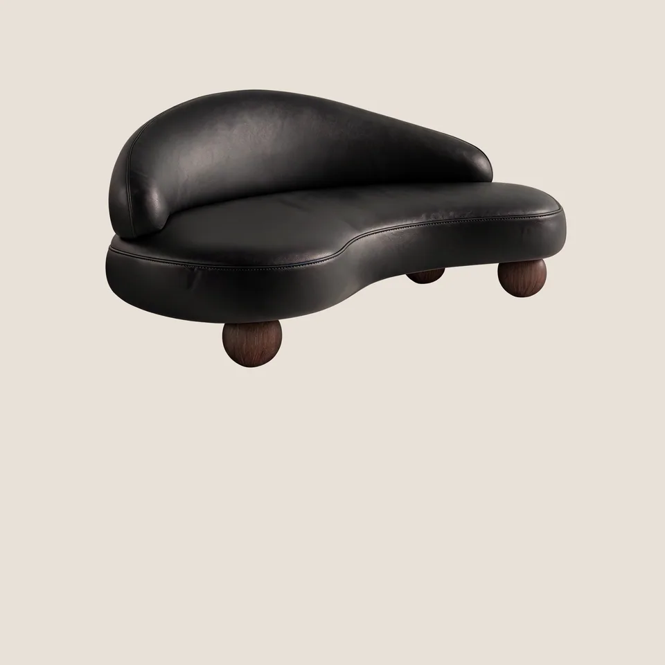 Ball-Foot Leather Chaise