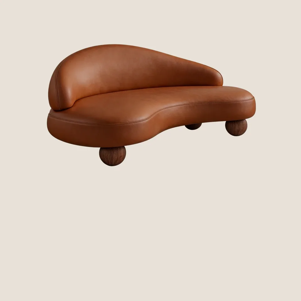 Ball-Foot Leather Chaise view 2