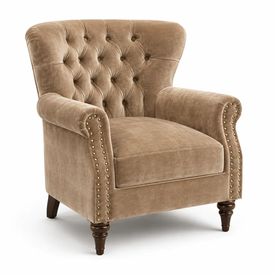 Buttoned Wingback Velvet Armchair