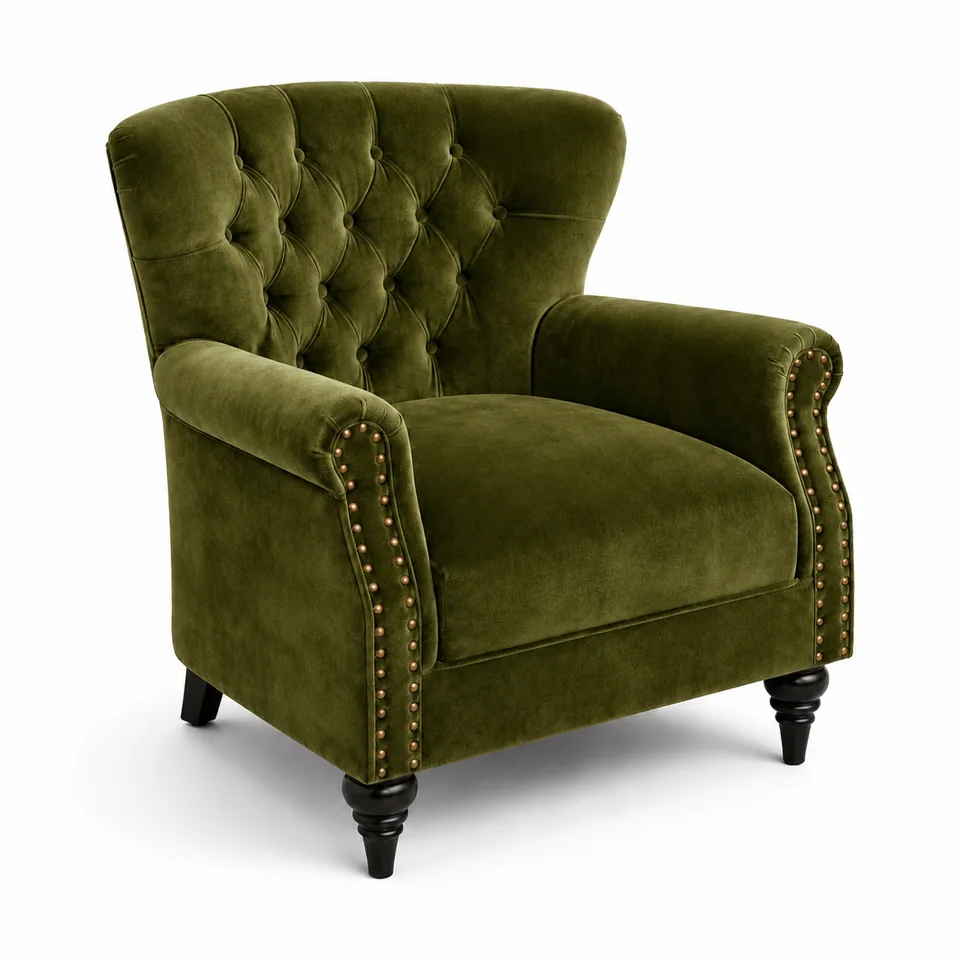 Buttoned Wingback Velvet Armchair view 2