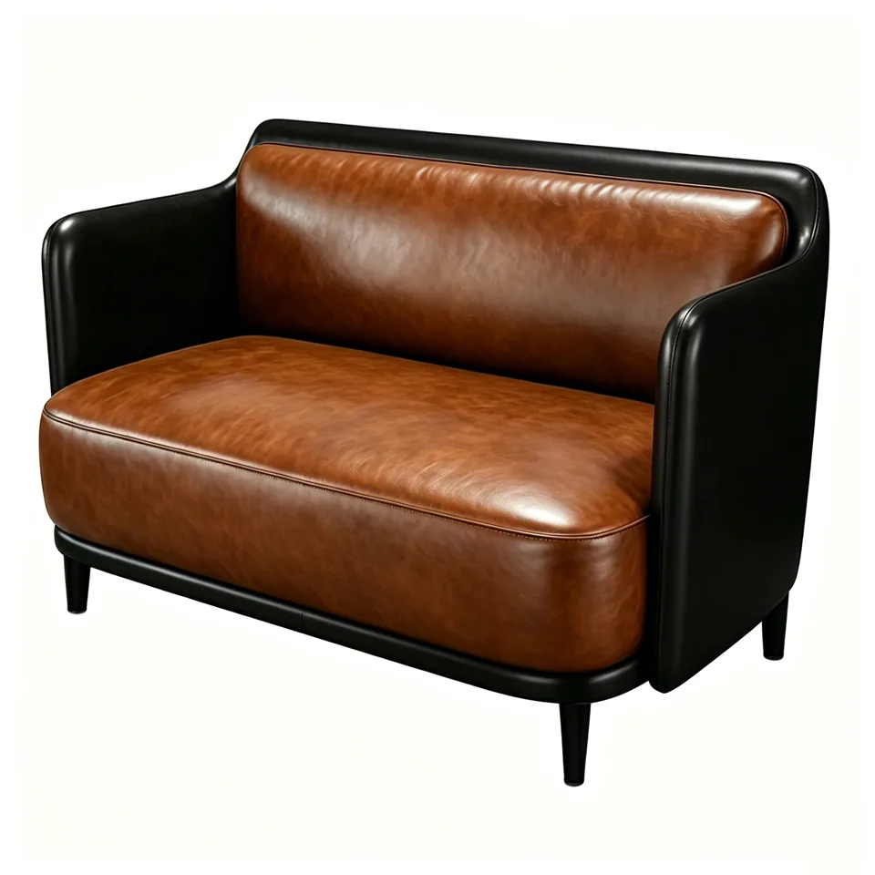 Cognac-Inset Black Shell Loveseat