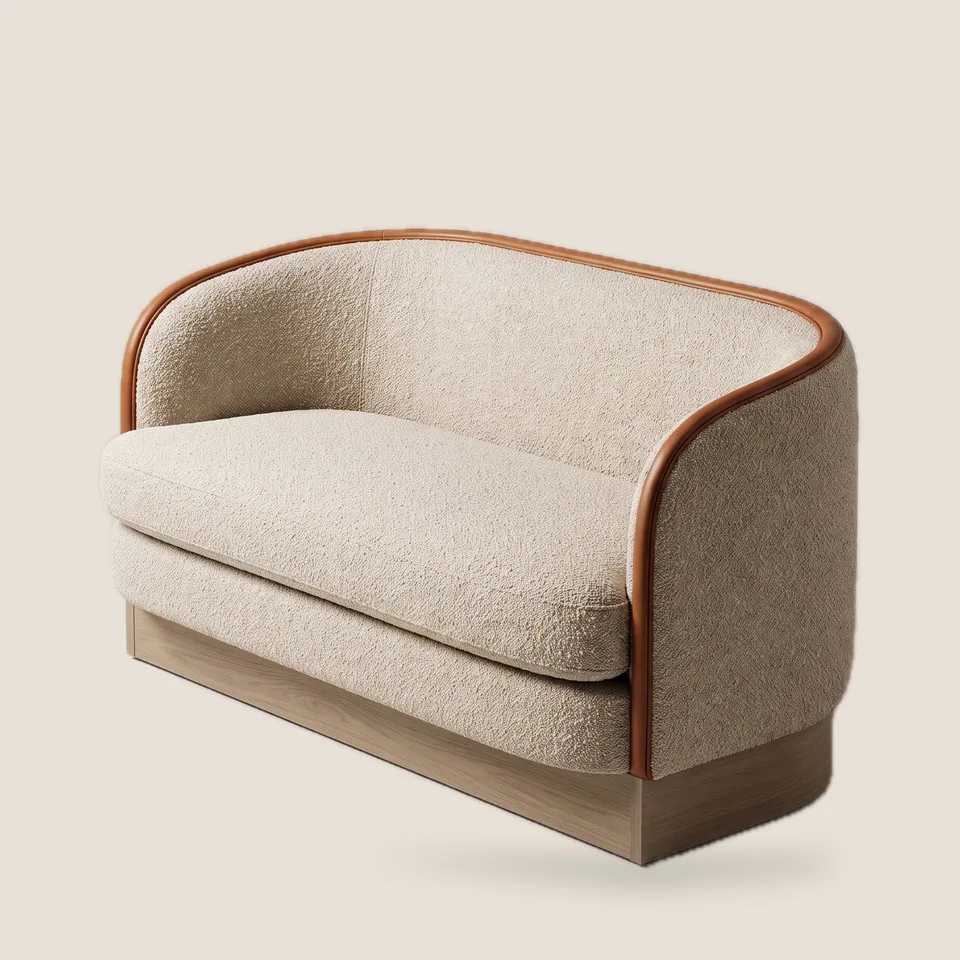 Cognac-Piped Curved Settee