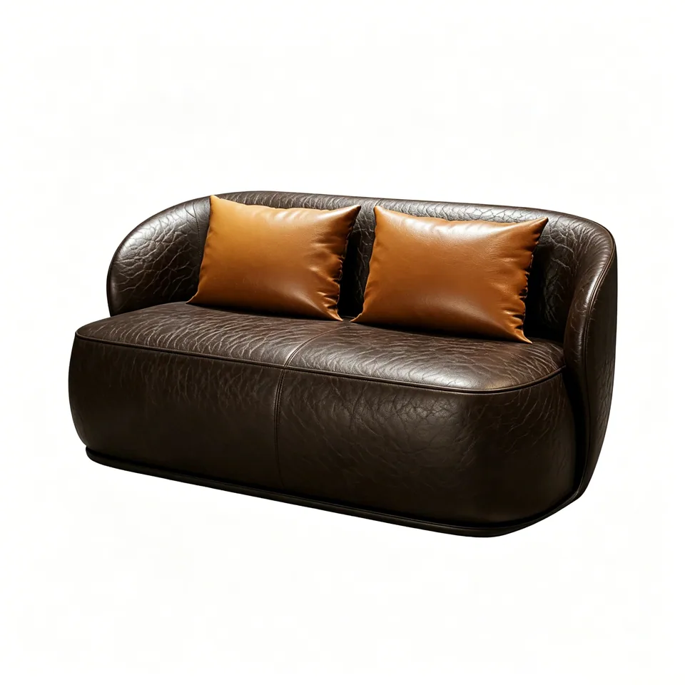 Pebbled Leather Tub Loveseat