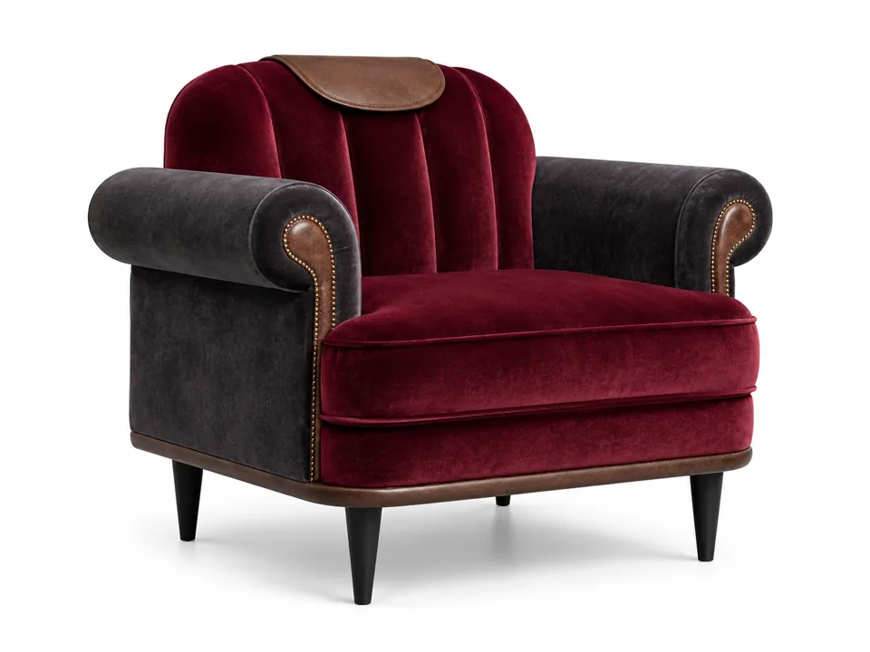 Rolled-Arm Velvet Shell Club Chair view 2