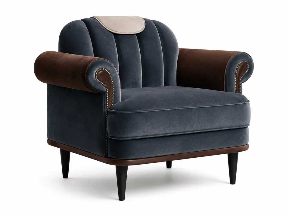 Rolled-Arm Velvet Shell Club Chair view 3