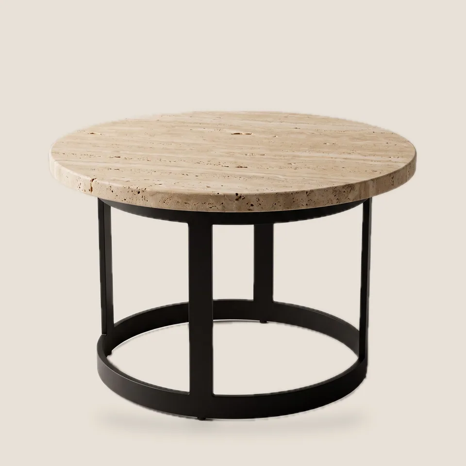 Travertine Drum Cocktail Table