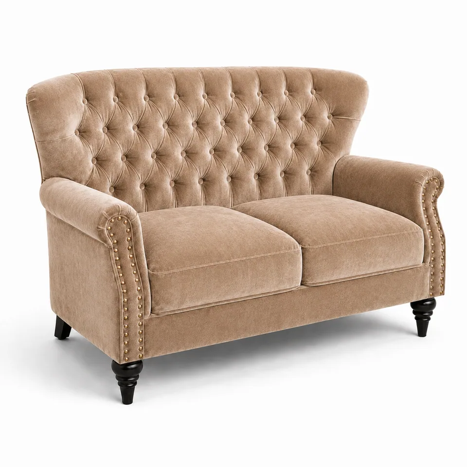 Wing-Top Tufted Velvet Loveseat